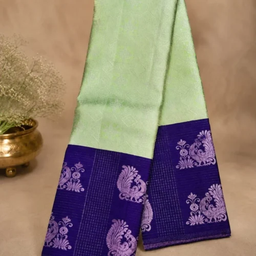 Kancheepuram Silks Sarees - Pastel Pistachio Green With Royal Violet