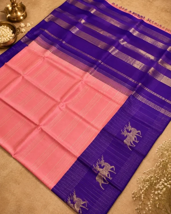 Kancheepuram Silks Sarees - Peach With Navy Blue (2) Kancheepuram Silks Sarees - Peach With Navy Blue