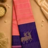 Kancheepuram Silks Sarees - Peach With Navy Blue (4) Kancheepuram Silks Sarees - Peach With Navy Blue