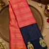 Kancheepuram Silks Sarees - Peach With Navy Blue Combo Kancheepuram Silks Sarees - Peach With Navy Blue Combo