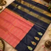 Kancheepuram Silks Sarees - Peach With Navy Blue Combo (3) Kancheepuram Silks Sarees - Peach With Navy Blue Combo