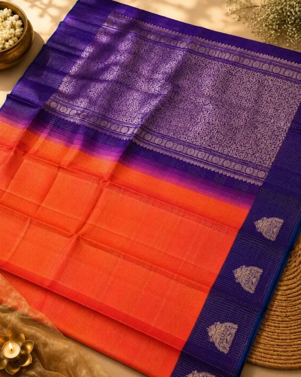 Kancheepuram Silks Sarees - Peach With Purple (4) Kancheepuram Silks Sarees - Peach With Purple