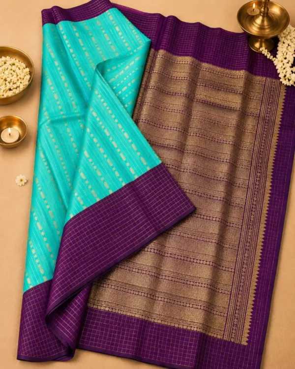 Kancheepuram Silks Sarees - Purple With Green