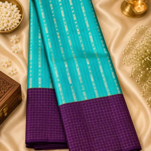 Kancheepuram Silks Sarees - Purple With Green