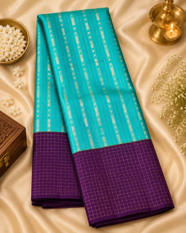Kancheepuram Silks Sarees - Purple With Green