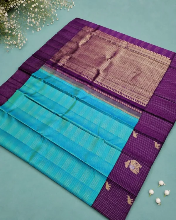 Kancheepuram Silks Sarees - Rama Blue With Violet