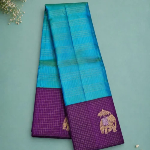Kancheepuram Silks Sarees - Rama Blue With Violet