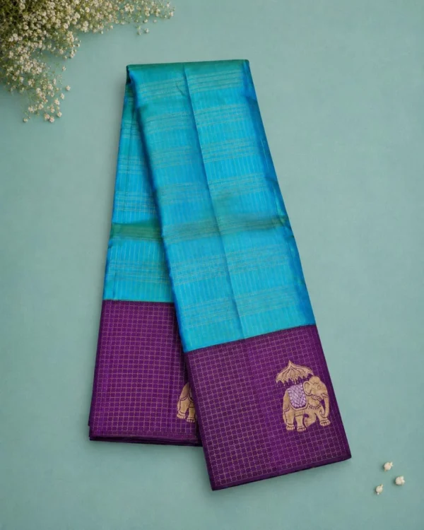 Kancheepuram Silks Sarees - Rama Blue With Violet
