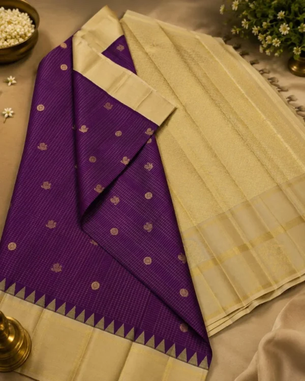 Kancheepuram Silks Sarees - Violet With Cream Korvai Border (3) Kancheepuram Silks Sarees - Violet With Cream Korvai Border