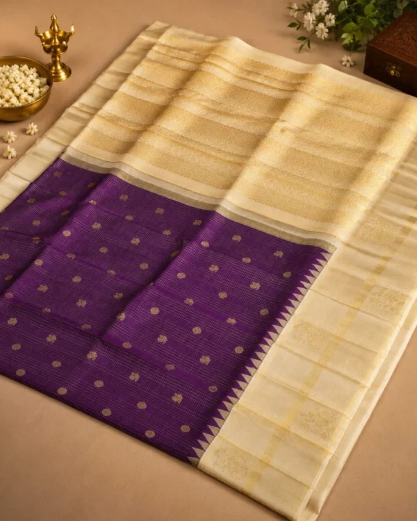 Kancheepuram Silks Sarees - Violet With Cream Korvai Border (4) Kancheepuram Silks Sarees - Violet With Cream Korvai Border