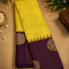 Kancheepuram Silks Sarees - Yellow With Coffee Brown