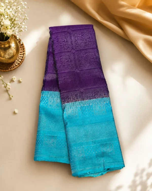 Soft Silks Sarees - Blue And Royal Purple (3) Soft Silks Sarees - Blue And Royal Purple