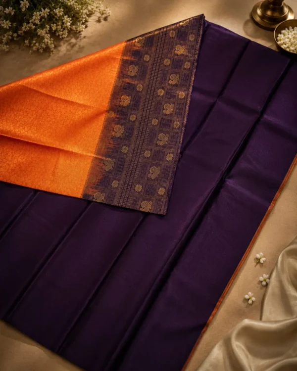 Soft Silks Sarees - Orange With Royal Purple
