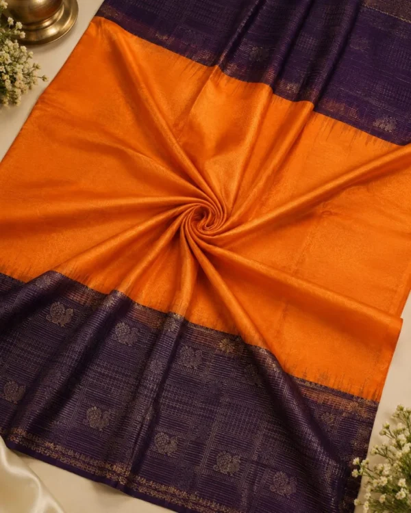 Soft Silks Sarees - Orange With Royal Purple