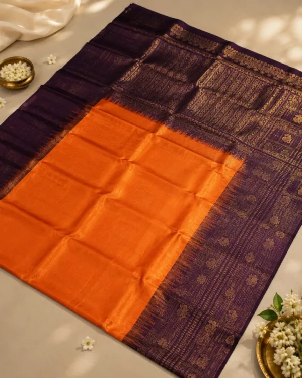 Soft Silks Sarees - Orange With Royal Purple