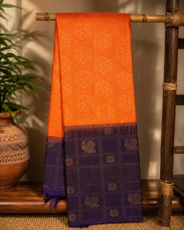 Soft Silks Sarees - Orange With Royal Purple