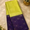 Soft Silks Sarees - Parrot Green With Purple