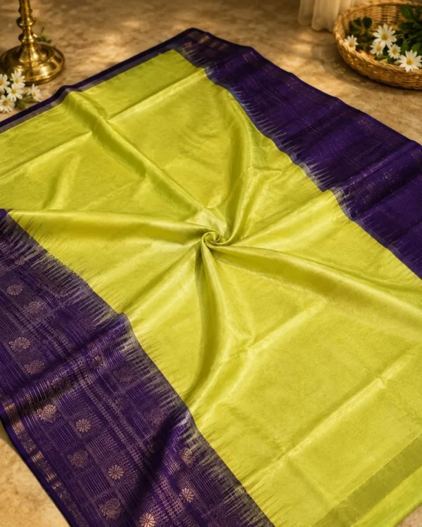 Soft Silks Sarees - Parrot Green With Purple