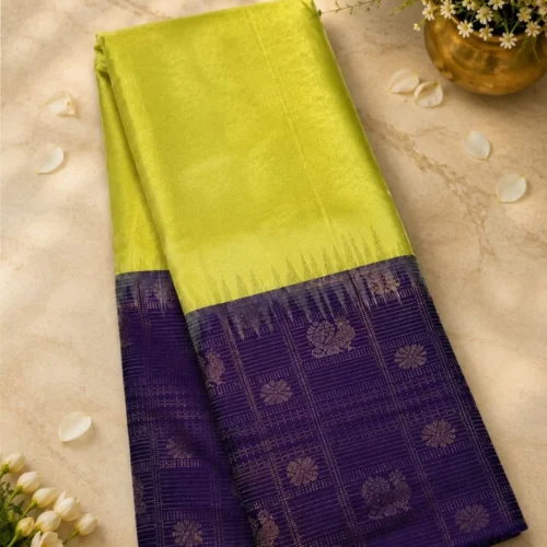 Soft Silks Sarees - Parrot Green With Purple