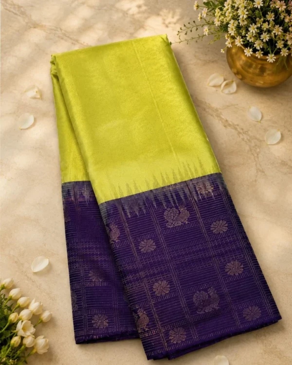 Soft Silks Sarees - Parrot Green With Purple