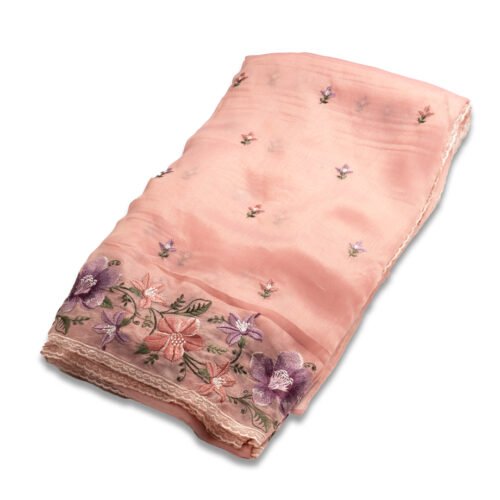 ORGANZA SAREE - Peach Pink