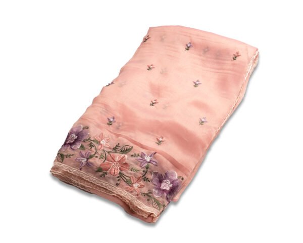 ORGANZA SAREE - Peach Pink