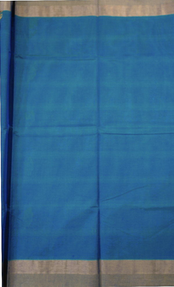 PURE COTTON SAREES - Teal Blue with Silver Grey
