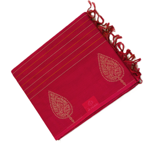PURE COTTON SAREES - Deep Crimson with Antique Gold