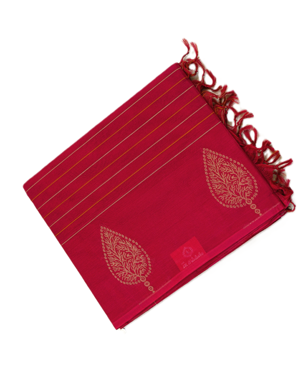 025 PURE COTTON SAREES - Deep Crimson with Antique Gold