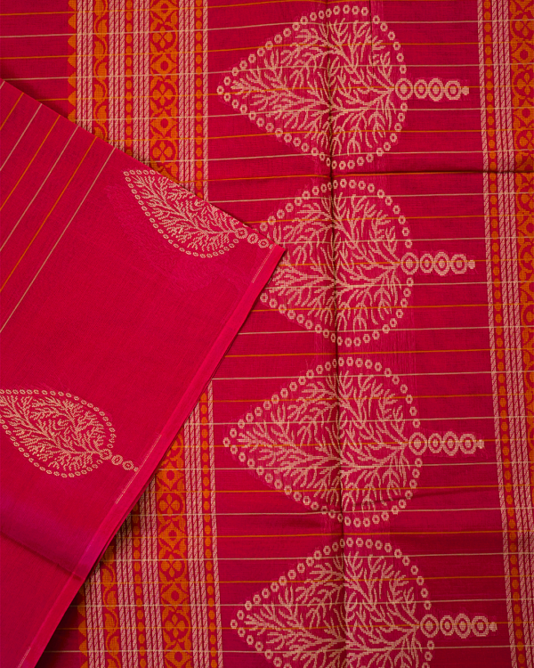 027 PURE COTTON SAREES - Deep Crimson with Antique Gold