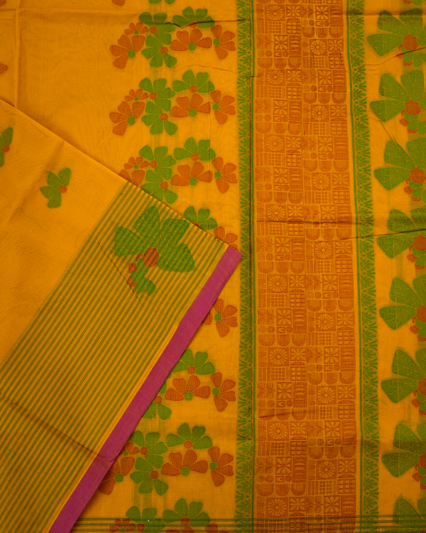 PURE COTTON SAREES - Mustard Yellow