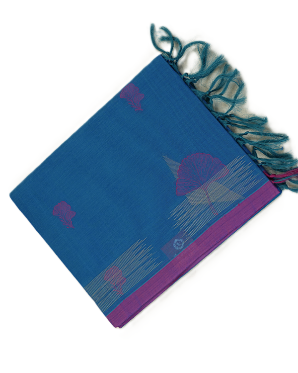 05 PURE COTTON SAREES - Denim Blue with Magenta Purple
