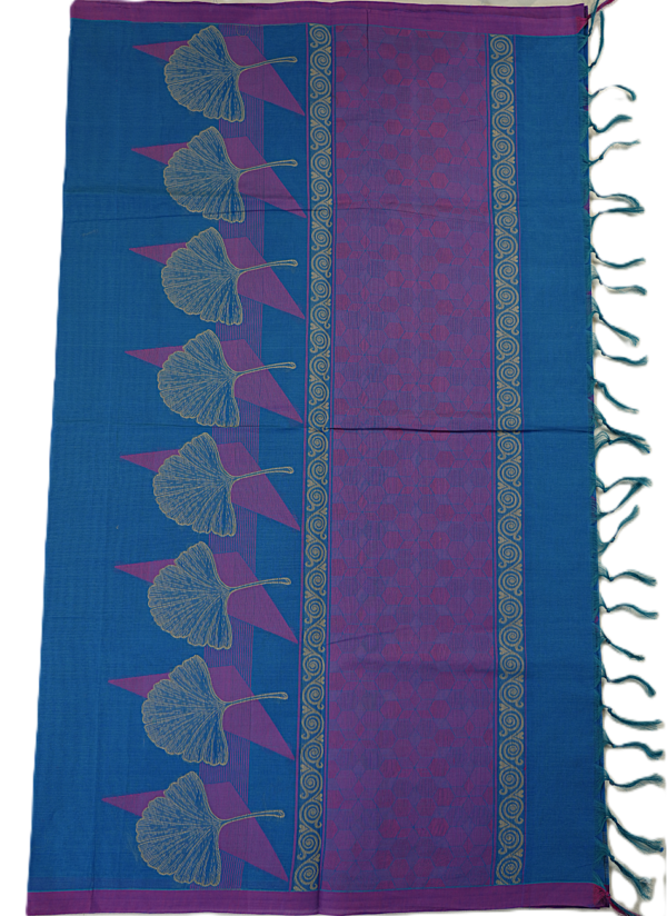 06 PURE COTTON SAREES - Denim Blue with Magenta Purple