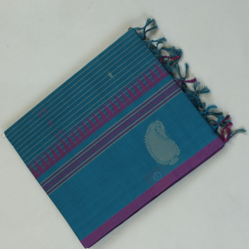 PURE COTTON SAREE - Teal Blue