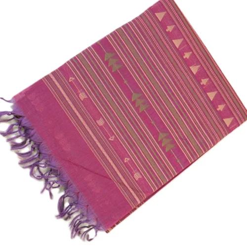 PURE COTTON SAREES - Magenta Pink with Antique Gold & Purple