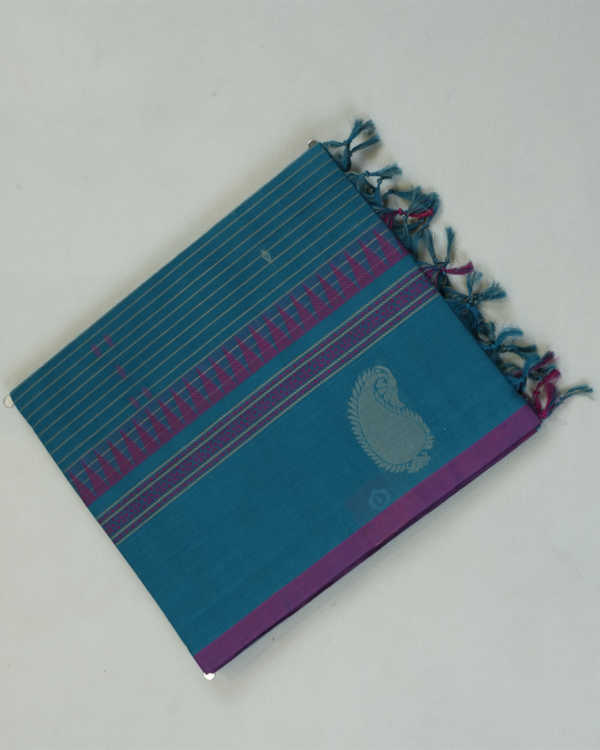 PURE COTTON SAREE - Teal Blue