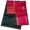 SOFT SILK SAREE - Dark Bottle Green with Magenta Pink Contrast