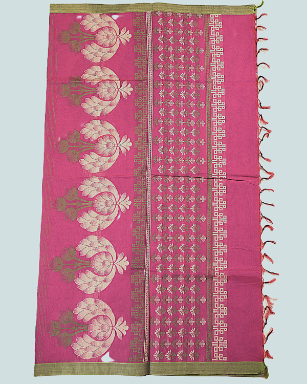 PURE COTTON - Magenta Pink with Sage Green Border