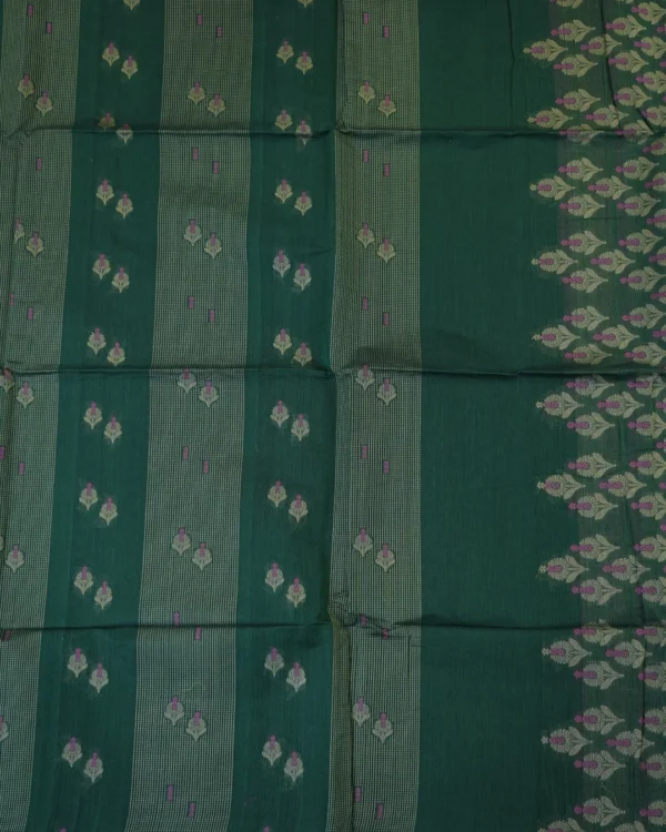 10 (1) PURE COTTON SAREES - Bottle Green with Antique Gold & Deep Plum
