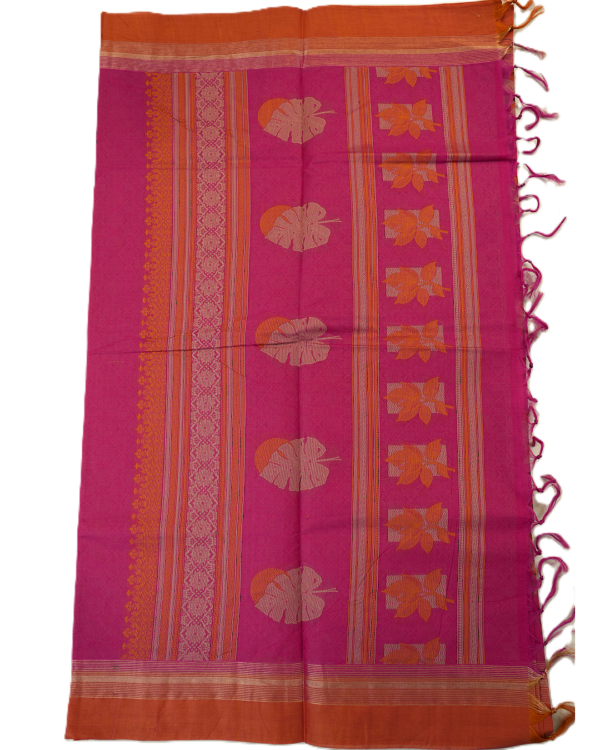 10 PURE COTTON SAREES - Magenta with Copper Orange Border