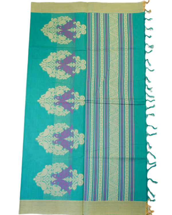.10 PURE COTTON SAREES - Aqua Teal with Cream & Purple
