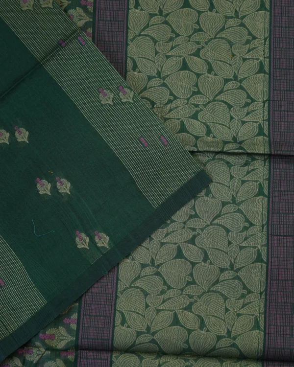 11 (1) PURE COTTON SAREES - Bottle Green with Antique Gold & Deep Plum
