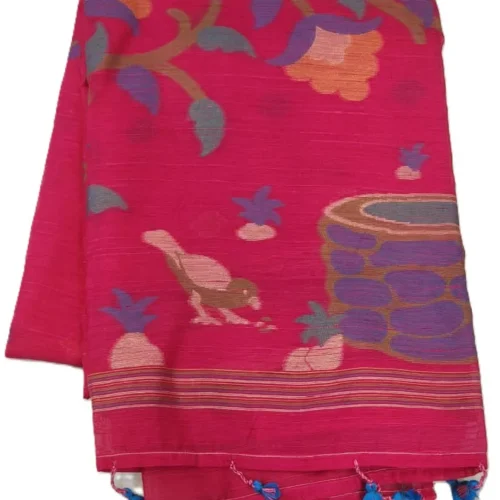 PURE COTTON SAREE - Rani Pink