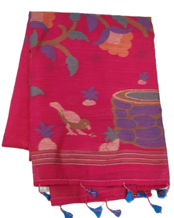 PURE COTTON SAREE - Rani Pink
