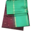 SOFT SILK SAREE - Green with Deep Wine Purple Contrast