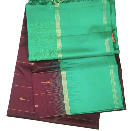 11 SOFT SILK SAREE - Green with Deep Wine Purple Contrast
