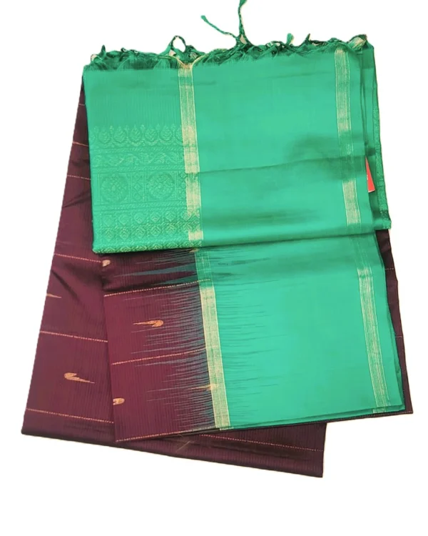 SOFT SILK SAREE - Green with Deep Wine Purple Contrast