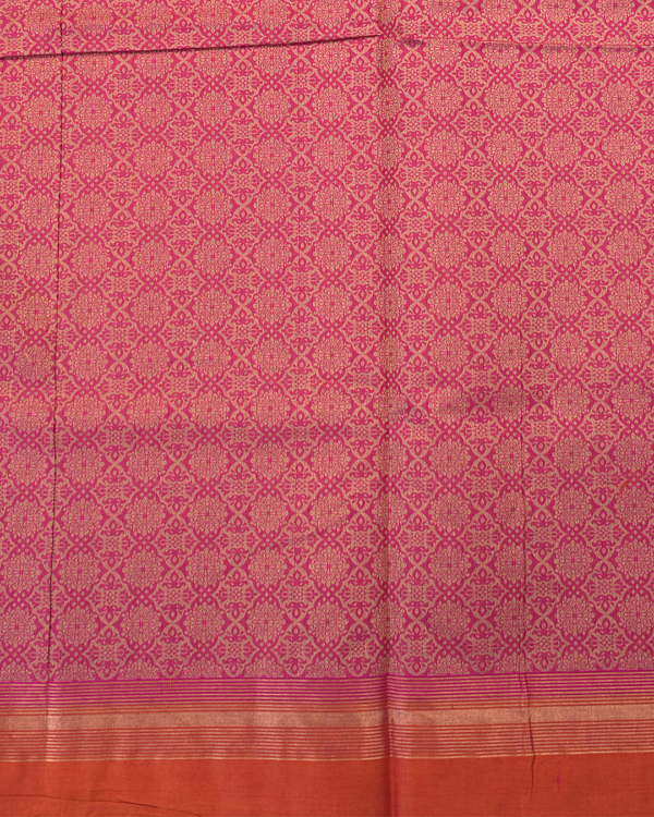 12 PURE COTTON SAREES - Magenta with Copper Orange Border