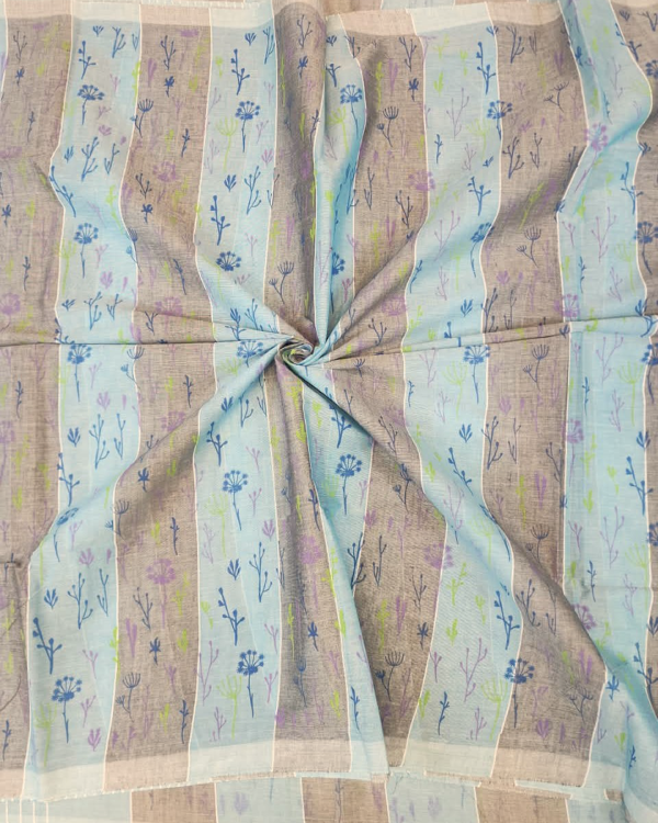 COTTON SAREES - Pastel Aqua Blue with Grey and Multicolour Floral Print