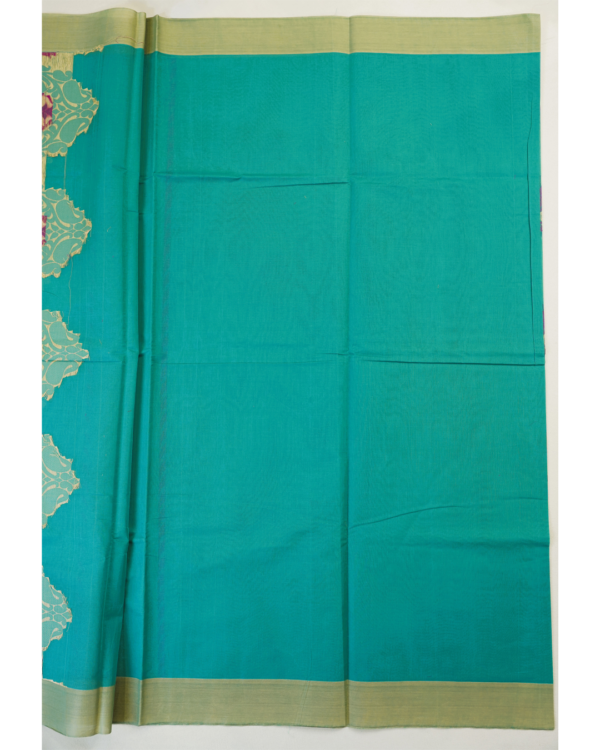 .12 PURE COTTON SAREES - Aqua Teal with Cream & Purple